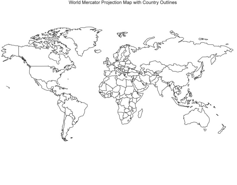 Free Printable Outline Blank Map of The World with Countries