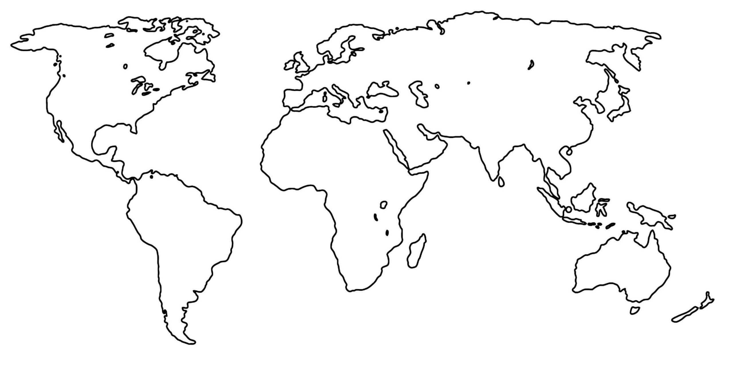 Free Printable Blank Outline Map of World [PNG & PDF] World Map with