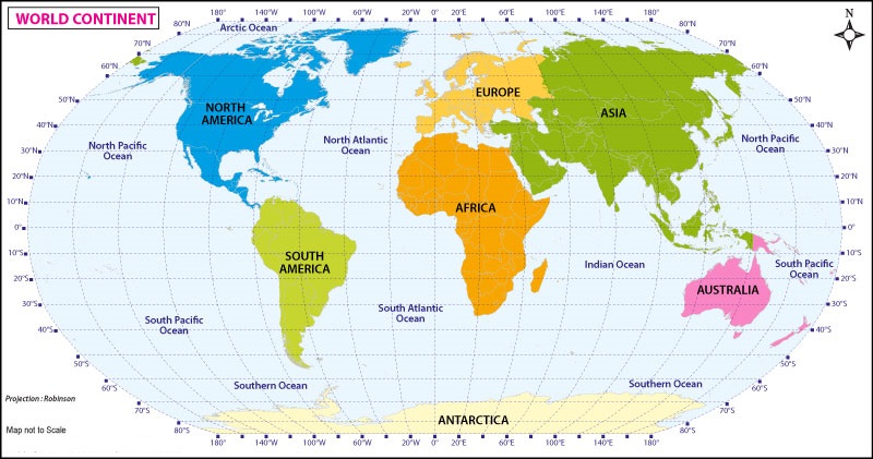 World Map With Continents And Oceans