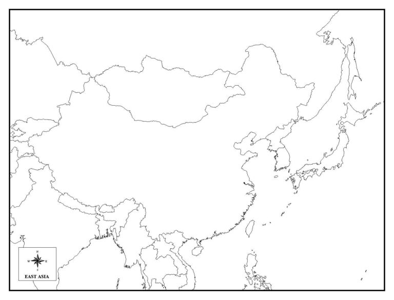 Free Detailed Printable Blank Map of Asia Template [PDF]
