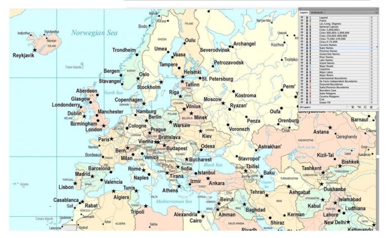 Full Detailed Map of Europe With Cities in PDF &amp; Printable