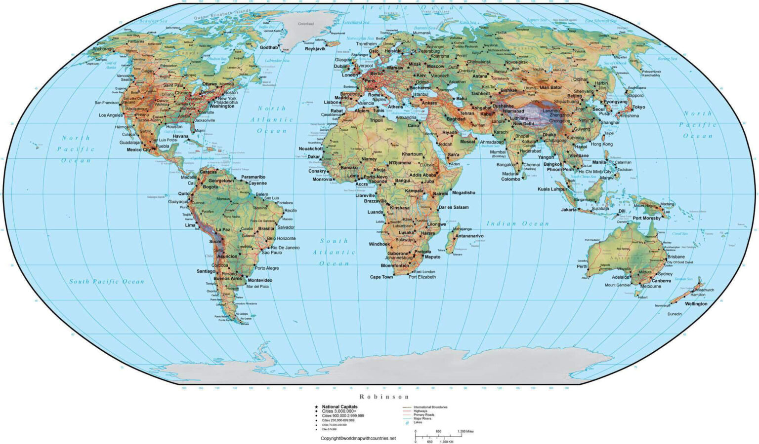Free Printable Large World Map with Coordinates & Countries [PDF]