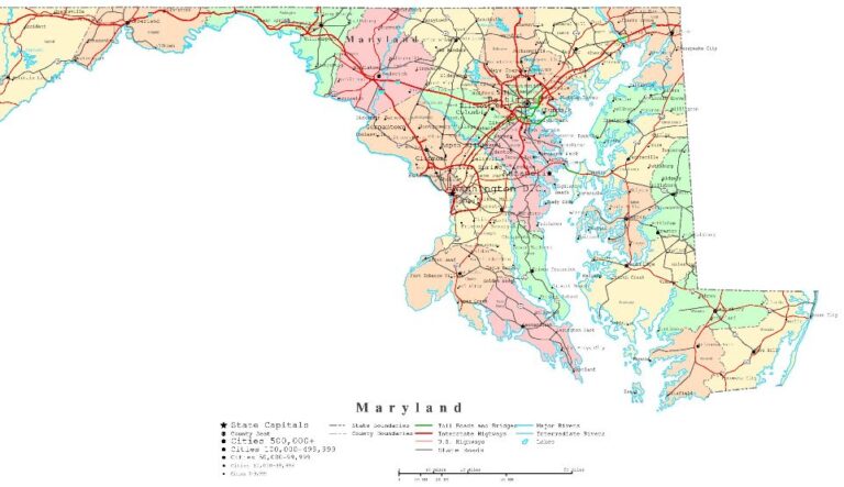 Printable Labeled Maryland Map - World Map with Countries