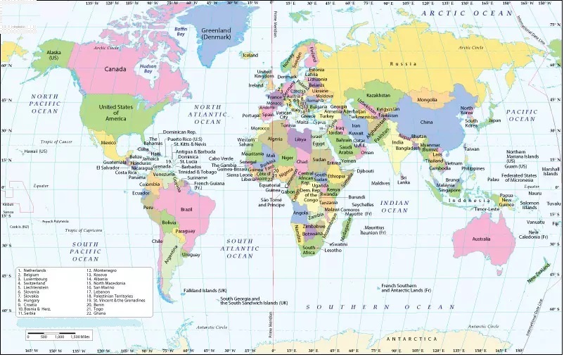 Map of World with Latitude